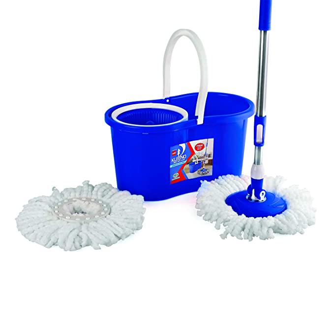 [Apply Coupon] - Kleeno by Cello Compacto Spin Mop with 2 Refill | 360 Degree Rotating Mop | Extendable Rods with Handle Lock | Floor Cleaning Mop | Mop with Bucket | Blue