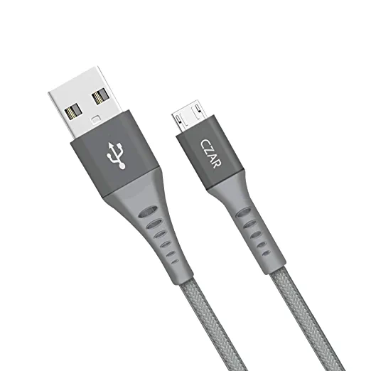 CZARTECH Micro USB Data Cable High Durability - Fast Charging (Nylon Braided, 5 ft/1.5 M) - (Grey)
