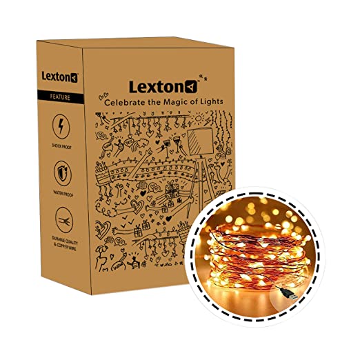 Lexton 10 m Led Copper String Light | USB Sourced | Warm White | for Indoor & Outdoor Decorations, Diwali, Christmas, Wedding, Party, Lawn (Pack of 1)