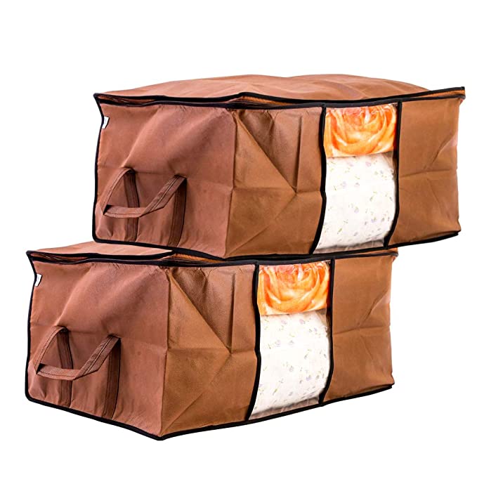 Amazon Brand - Solimo 2 Piece Non Woven Fabric Underbed Storage Bags, Large, Brown, Rectangular