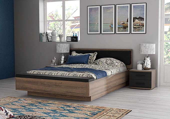 Zuari Rondino Queen Size Engineered Wood Bed With Hydraulic Storage (Particle Board - Mud Oak)