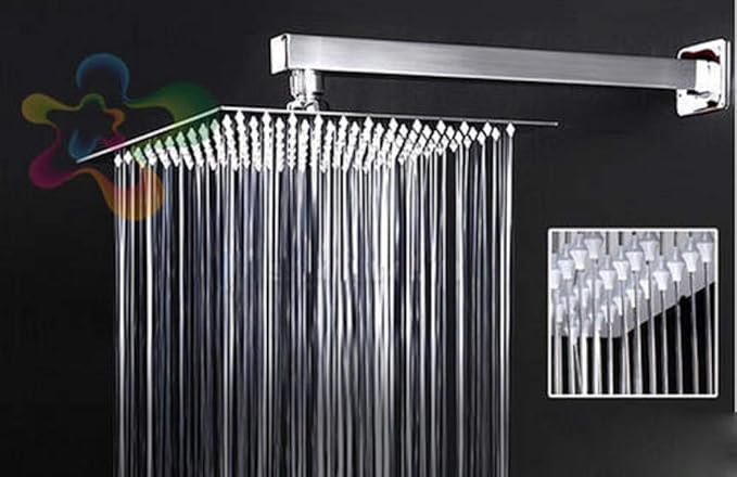 SBD Ultra Thin SS Square 101mm (4"X4") Rain Shower with SS Square Shower Arm Combo (Stainless Steel 302, with 12 inch Arm)