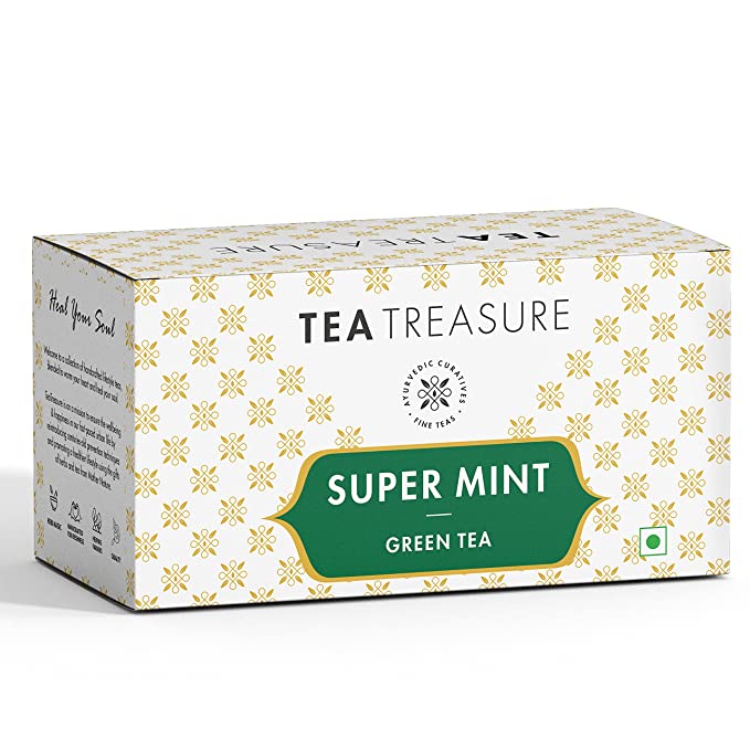 Tea Treasure Super Mint Green Tea - Antioxidants Rich, Refreshing Tea - 1 Teabox ( 18 Pyramid Tea Bags )