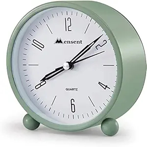 Kadio Alarm Clock.Mensent 4 inch Round Silent Analog Alarm Clock Non Ticking,with Night Light, Battery Powered Super Silent Alarm Clock, Simple Design Beside/Desk Alarm Clock (Green)