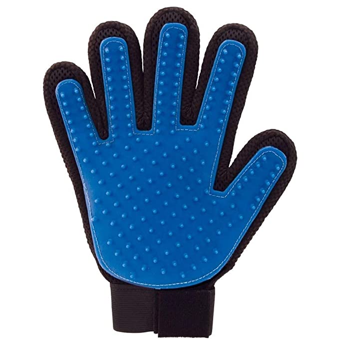 W9 Pet Grooming Glove with Long and Short Fur for Dog and Cat (One Size, Blue and Black)