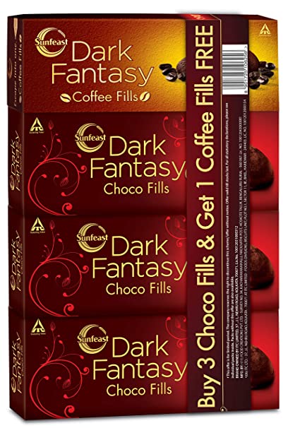 Sunfeast Dark Fantasy Choco Fills plus Coffee Fills Combo 75g (Buy 3 Get 1 Free)