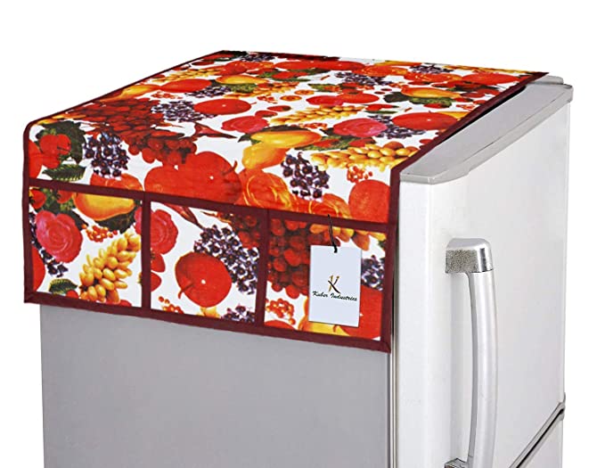 Kuber Industries PVC Leaf Design Fridge Top Cover - Maroon