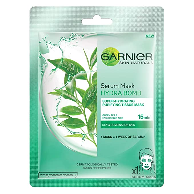 Garnier Skin Naturals, Green Tea, Face Serum Sheet Mask (Green, 28g/32g, weight may vary)