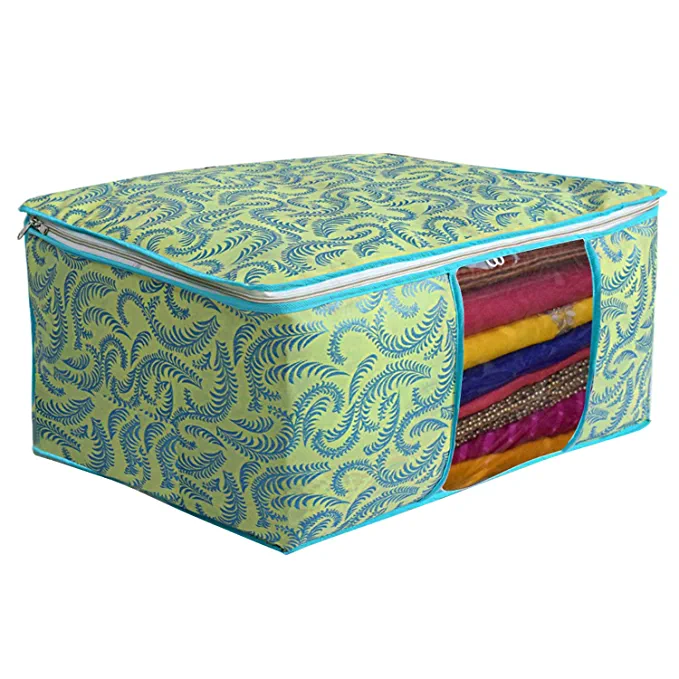 [Apply Coupon] - Kuber Industries Metalic Print Non woven Saree Cover Set, Green,Standard,CTKTC02586