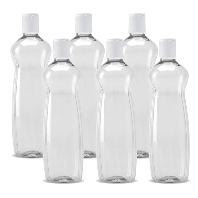 MILTON Pacific Pack of 6 Water Bottles, 1 Litre Each, Reusable Plastic Fridge Bottle Set, BPA Free and Leak Proof Bottles for Travel, Work, Grey