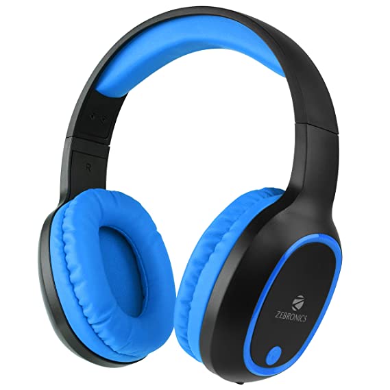 ZEBRONICS Thunder 60 hrs Playback time Bluetooth Wireless Headphone with FM, mSD, Playback with Mic (Blue)