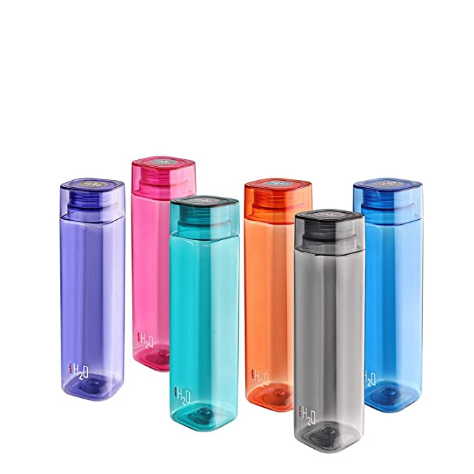 Cello H2O Squaremate Water Bottles Set of 6, 1000ml Each | Unbreakable, BPA-Free & Food Grade |Airtight, Leakproof |Reusable & Hygienic |Daily Use Pet Bottles For Fridge, Home, Kitchen, Office, Travel