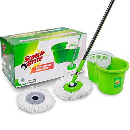 Scotch-Brite 2-in-1 Bucket Spin Mop (Green, 2 Refills), 4 Pcs