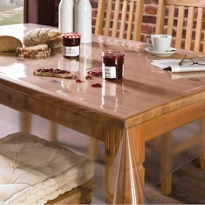 CASA-NEST PVC Transparent Waterproof Clear Table Cover 2-4 Seater -Without Border Or Lace-40X60 (Width X Length Inches(Imported Quality) Rectangular Plain001