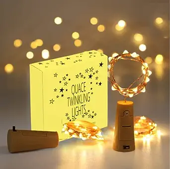 [Size: 2 Units Cork] - Quace 20 LED Wine Bottle Cork Copper Wire String, 2M Battery Operated Wine Bottle Lights (Warm White, 2 Units)