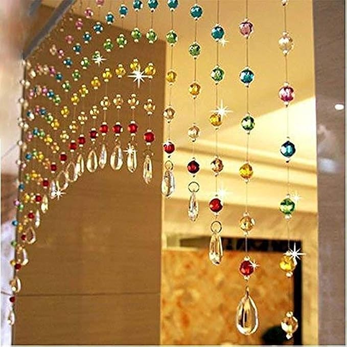 PINDIA Fancy Sparkling 3 Feet Wide Arch Bead Hanging Curtain with Glass Drops (Multi, 10 ARC)