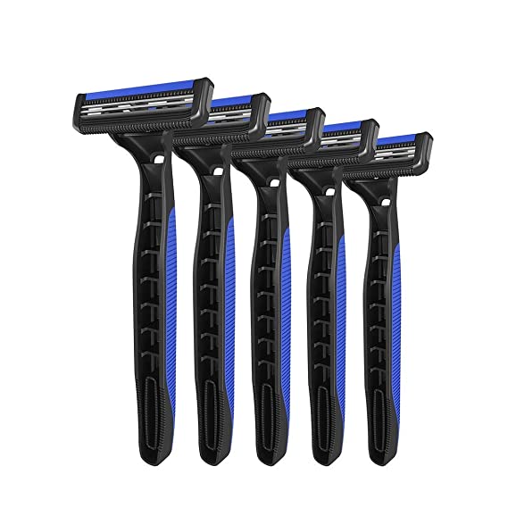 LetsShave Pro 2 Blade Plus Disposable Shaving Razor For Men | Stainless Steel Shaving Blade Made In South Korea | Open Flow Twin Razor Blade With Pivot Head and Safety Cap | Hair Remover | Pack Of 5