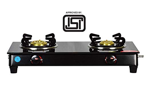 See Way Appliances 2 Burner Nano Glass Manual Gas Stove Black Finish (2 Burners)