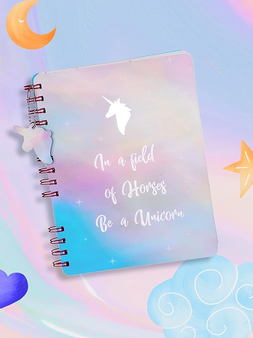 DOODLE Hardbound Spiral Notebook Diary with Bookmark Dangler and 100+ Stickers | B5 | 160 Undated Ruled Pages | 80 gsm Acid Free Paper | Open Flat To Write Comfortably (Unicorn)