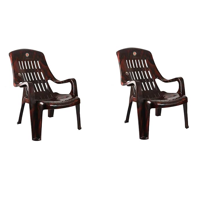Cello Comfort Relax Plastic Chair (Rosewood) - Set of 2 | Strong and Durable | Easy to Clean | Chair for Living Room, Bed Room, Kitchen, Office Room, Outdoor | 3 Years Warranty