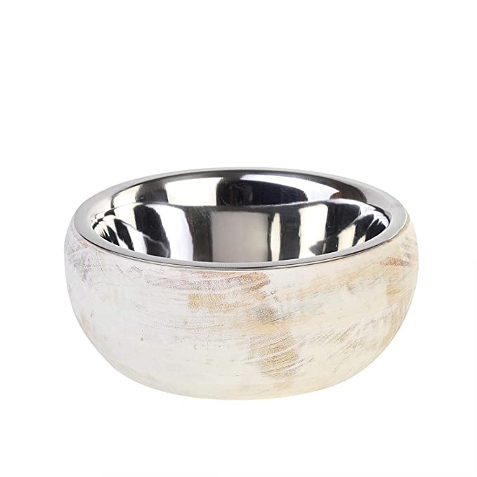 Choostix Standard Feeding Bowl with Wooden Belly Type Holder, White, Large, 1650 ml