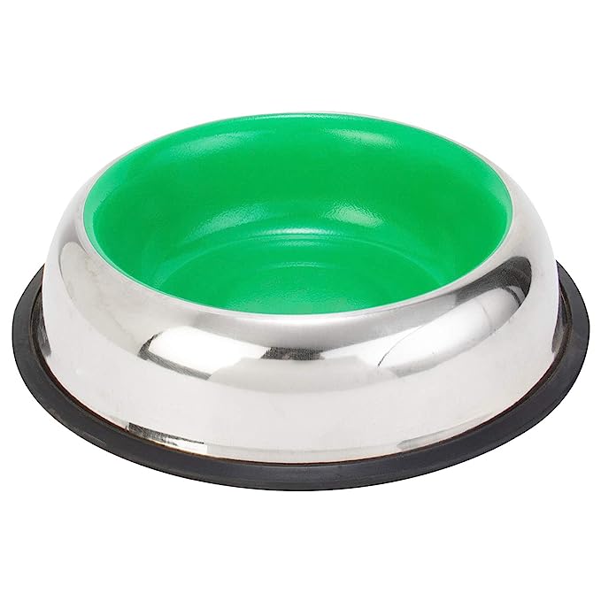 Choostix Dog and Cat Feeding Steel Bowl, Belly Style, Pantone Green, Large, 1650 ml