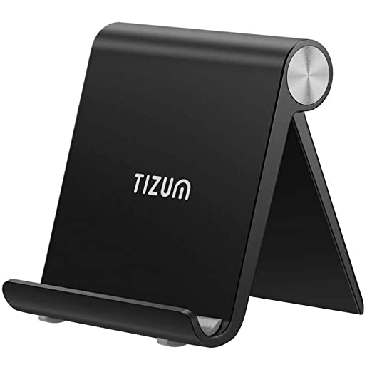 tizum Foldable Tablet/Mobile Phone Tabletop Stand Holder, Adjustable Angle, Anti-Slip Pads, Cradle, Dock Compatible for Ipad, Tablets, Smartphones, Kindle with Screen Up to 10-Inch (Black)