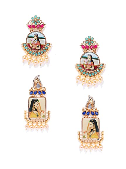 Zaveri Pearls Combo of 2 Gold Tone Padmavati Inspired Dangle Earring For Women-ZPFK7934