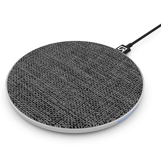 iVoltaa Airbase1 10W [Qi Certified] Metal Wireless Charging Pad Fast Charger for Galaxy S9, S9Plus, S8, S7, Note 8, 5W for iPhone Xs,X, 8, 8 Plus & All Qi-Enabled Devices (Black- Fabric) (Fabric)