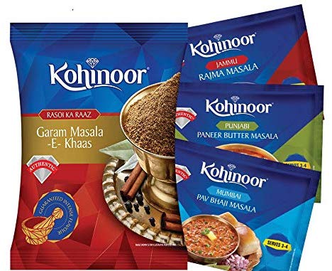 Kohinoor Rajma Masala, 15g with Pav Bhaji Masala, 15g, Paneer Masala, 15g and Garam Masala, 40g Combo Pack