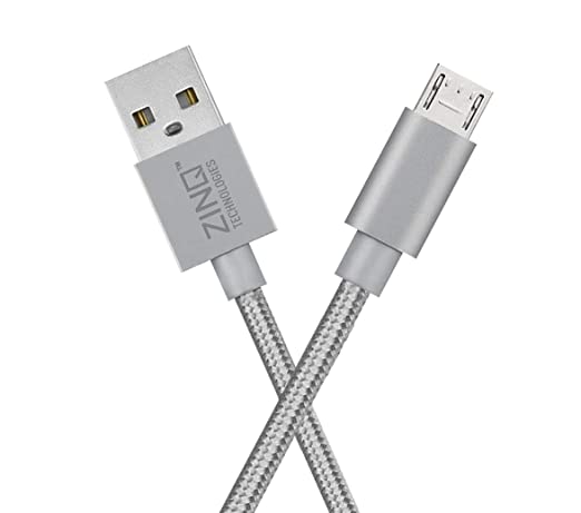 Zinq Technologies Nylon Braided Micro USB Cable - 4.9 Feet (1.5 Meters, Silver)