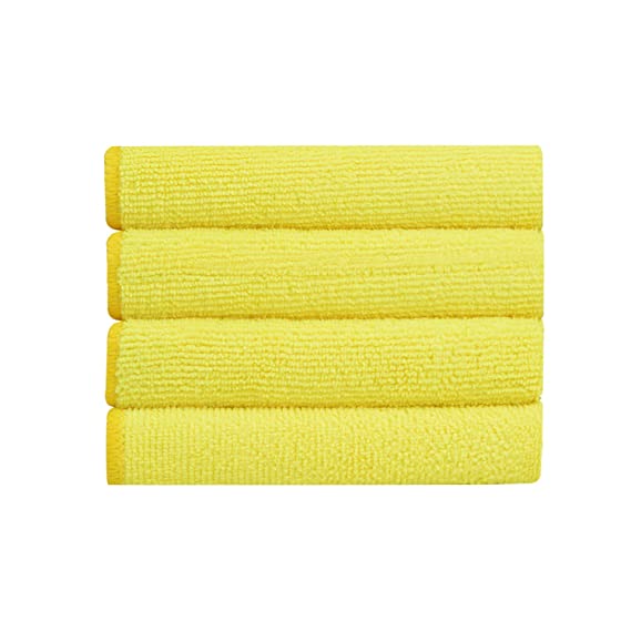 Bathla Spic & Span Multi Purpose Micro Fiber Cleaning Cloth - 340 GSM: 30cmx30cm (Pack of 4 - Fluorescent Yellow)