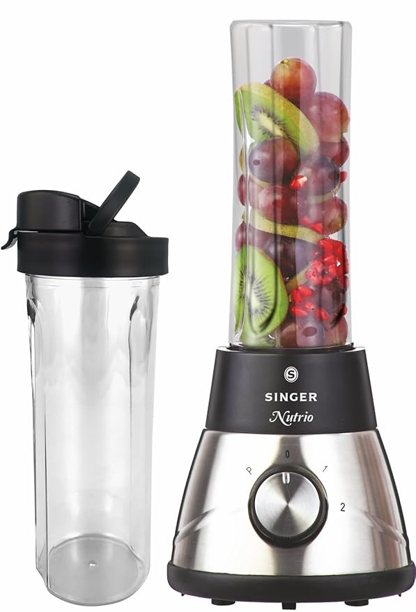 SINGER Multifunction Combo Blender | High Speed Nutri Blender/Mixer/Juicer/Smoothie Maker | 300-Watts | 2 Jars | Stainless Steel Blades & Body | Compact Design | Black | 2-Year Warranty