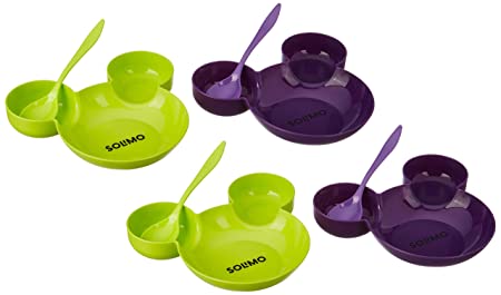 Amazon Brand - Solimo Plastic Kids Plate Set (4 pieces with 4 spoons)