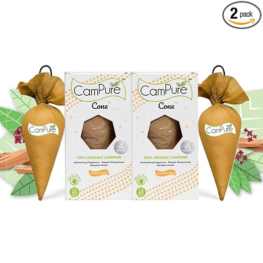 CamPure Camphor Cone (Sandalwood) Pack Of 2-100% Organic | Air Freshener For Car, Wardrobe, Office Cabin's, Drawers, Travel Bag & Bathroom