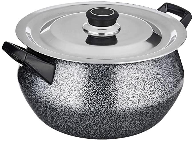 Amazon Solimo Non Stick Handi with Stainless Steel Lid | 4.25L | Hammertone Finish, 3 Coat, 2.9mm Thickness | Silver