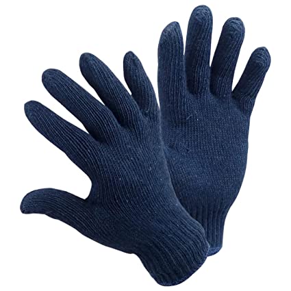 Primeway® Poly Cotton Knitted Seamless Multipurpose Gloves with Elastic Cuff, Universal Size, Navy Blue, 40 grams
