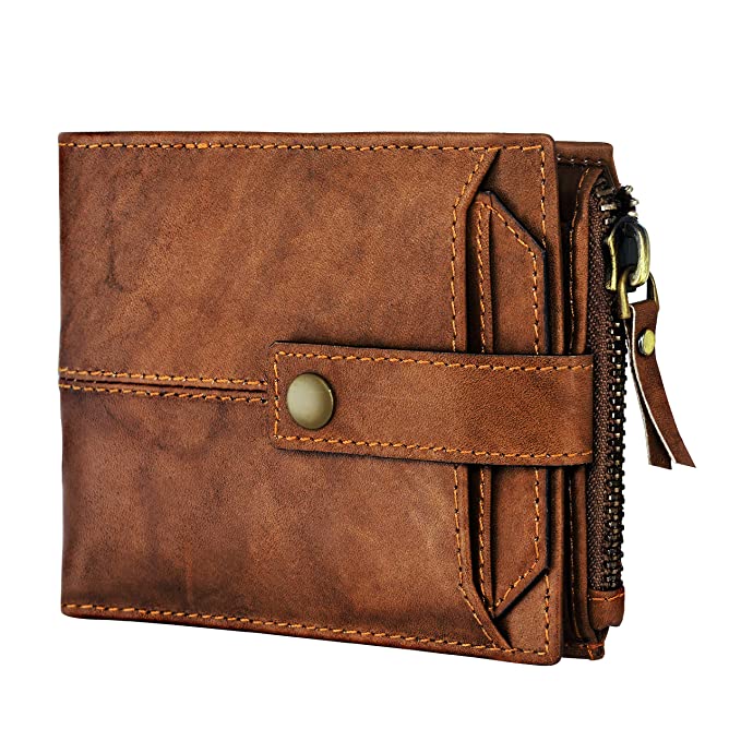 Spiffy Brown Genuine Leather Wallet for Men with ATM Card Holder | Full Grain Crunch Leather Purse for Men | RFID Men Wallet