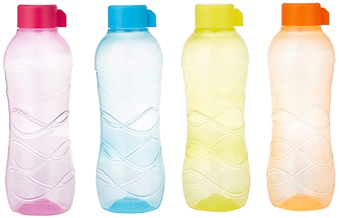 Amazon Brand - Solimo Plastic Water Bottles, Set of 4 (500 ml each), Multicolor