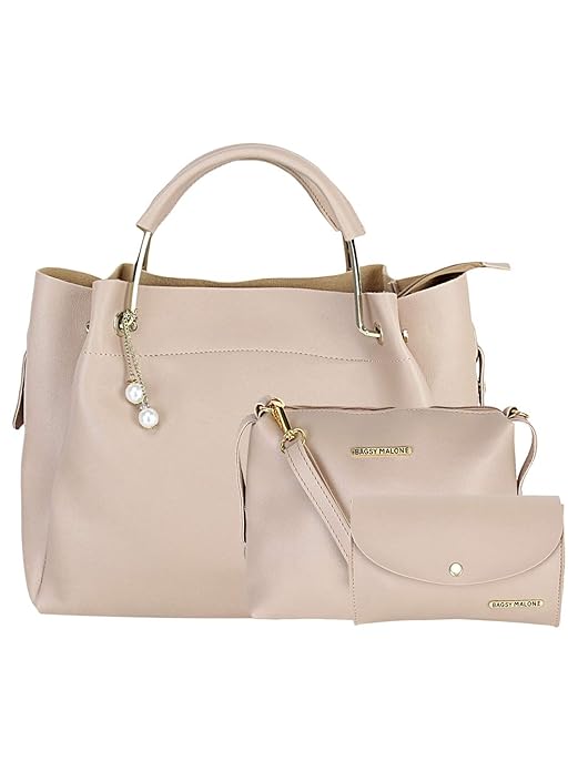 Bagsy Malone Women's Vegan Leather Stylish Tote Bag Pack of 3 | Ladies Purse Handbag