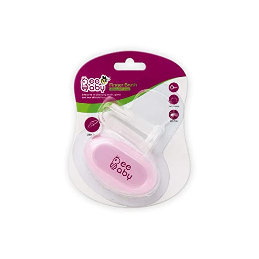 BeeBaby Silicone Baby Finger Brush with Carry Case (Pink)