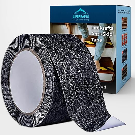 Lifekrafts Anti-Skid Tape |5Mx 50MM (Black) - 1 Pack| For Stairs High Traction Abrasive Tape for Slippery Floors, Staircase, Ramps, Indoor, Outdoor