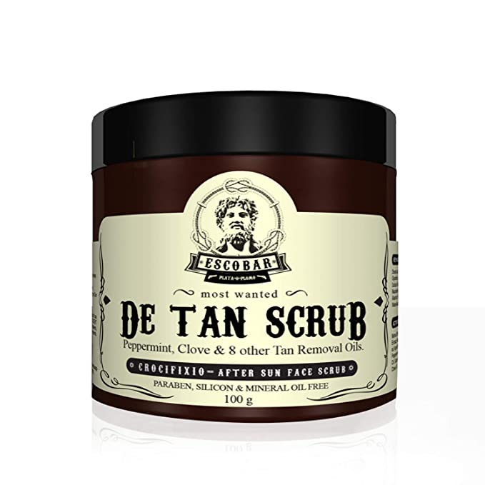 Escobar De Tan Scrub for Men with Peppermint & Clove/Dead Skin Exfoliation Blackheads and Tan Removal/Men's Grooming De Tan Scrub/Paraben & Sulphate Free (100 gm)