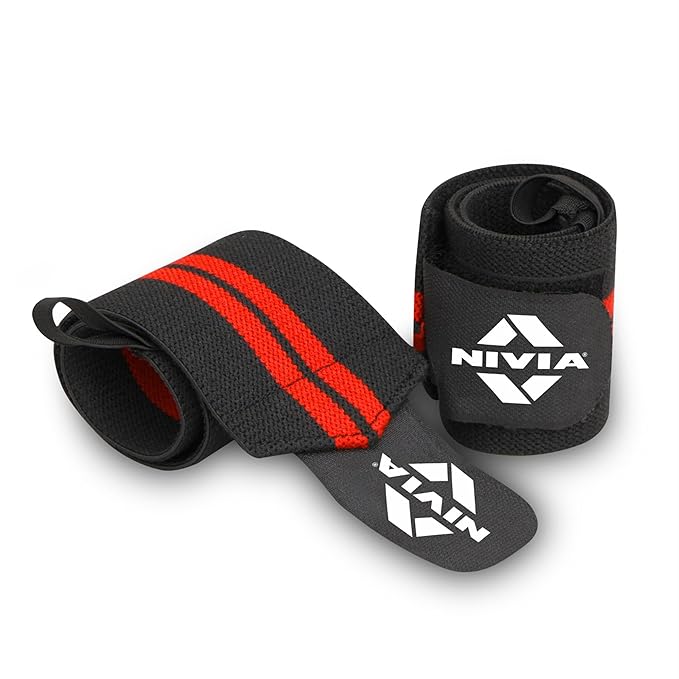 Nivia Wrist Support with Thumb Loop & Adjustable Velcro Strap for Men & Women, Compression Band for Gym, Fitness, Weightlifting & Sports Injury Protection (Black/Red), Available In Pair