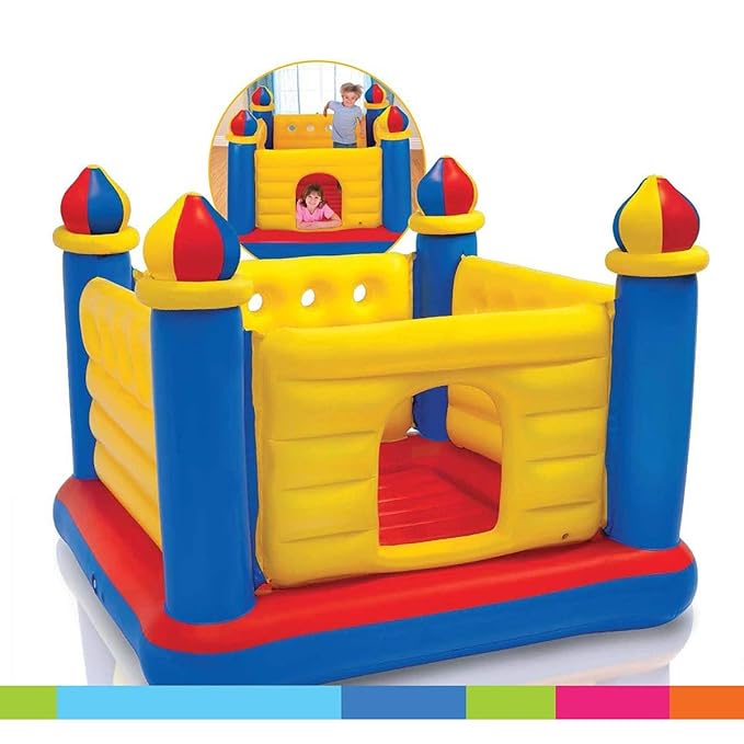VWretails® Playhouse Inflatable Jump-O-Lene Bouncer and Castle Ball Pit for 3-6 yrs (Blue, Yellow, Red) (Castle Bouncer)