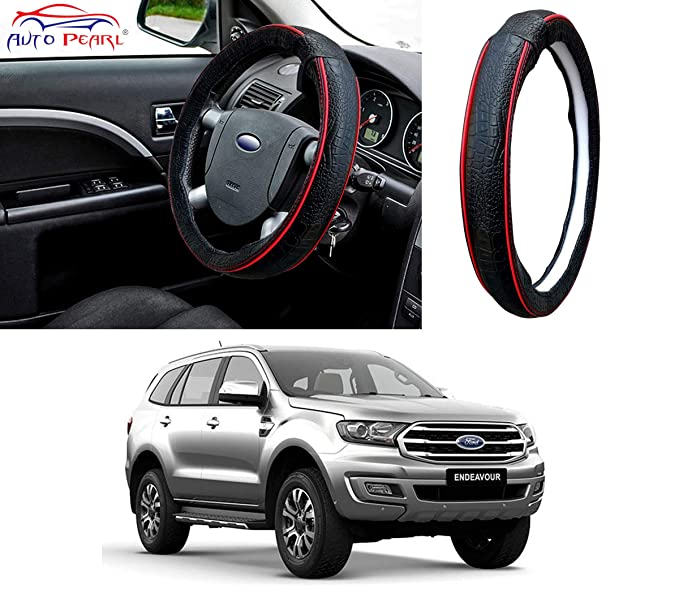 Auto Pearl Ring Type Car Steering Wheel Cover (Diamond Black Red) for - Endeavour 2019