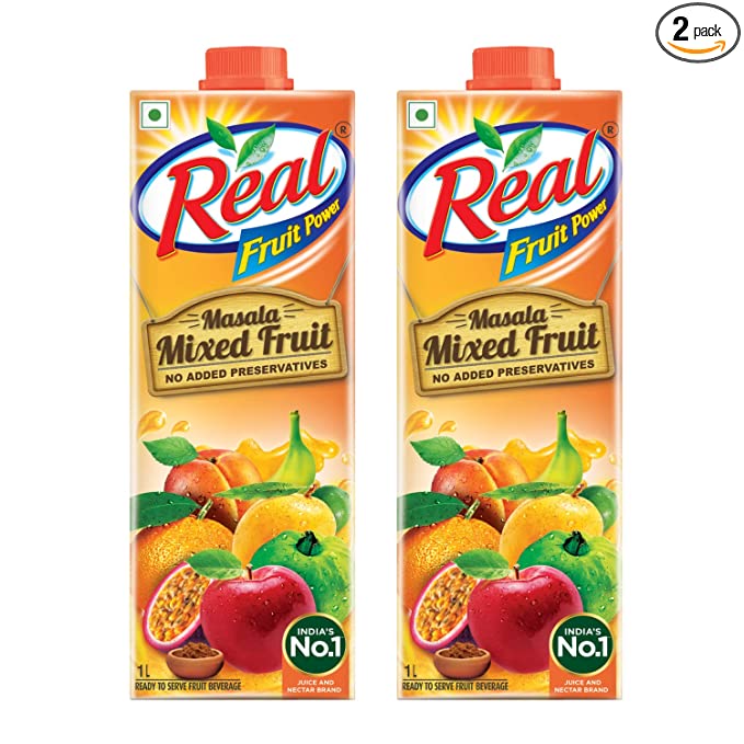 Real Masala Mixed Fruit Juice - 1L (Pack of 2) | No Added Preservatives, No Artificial Colours & Artificial Flavours | Goodness of Best Fruits with Chatpata Masala | Daily Dose of Fruit Nutrition| Tasty, Refreshing & Energizing Fruit Drink