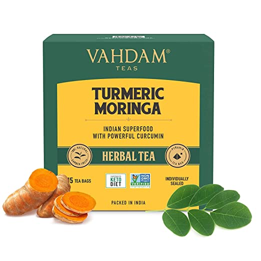 VAHDAM -Turmeric + Moringa Tea | 15 Moringa Herbal Tea Bags | USDA Certified Organic Moringa Tea | Herbal Tea