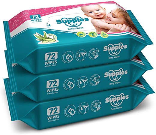 Supples Baby Wet Wipes with Aloe Vera and Vitamin E - 72 Wipes/Pack, (Pack of 3)