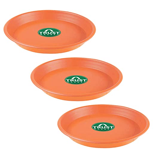 TrustBasket UV Treated Round Bottom Tray(Plate/Saucer) Suitable for 6 inch Round Plastic Pot-Terracotta Color-Set of 3 | Heavy Duty Highly Durable Plant saucer Gamla for Indoor Home Decor & Outdoor Balcony Garden